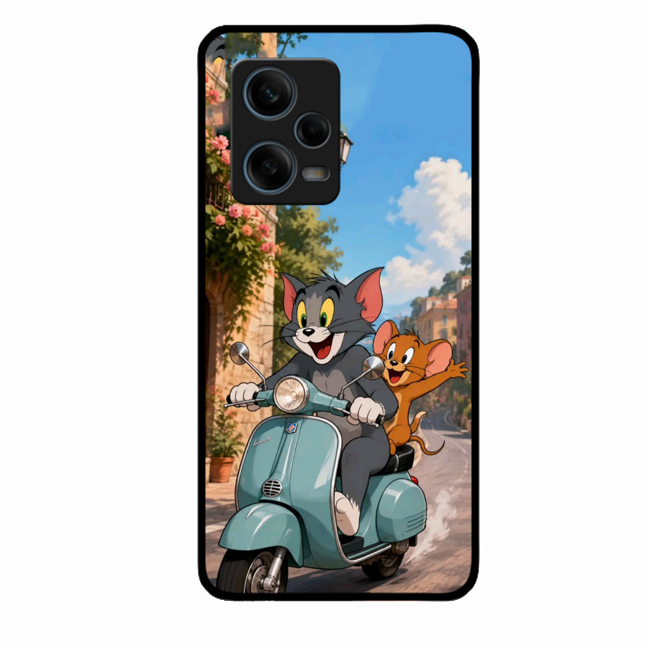 Cartoon Scooter Adventure Premium Glass Phone Case for Redmi Note 12 Pro 5G