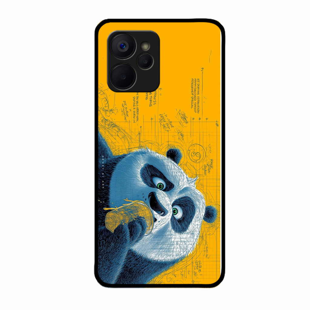 Cute Panda Sketch Premium Glass Phone Case for Realme 9I 5G
