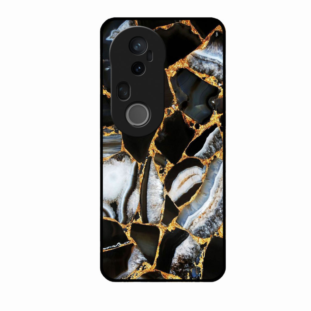 Black Gold Marble Glass Phone Case for Vivo T4 Ultra 5G