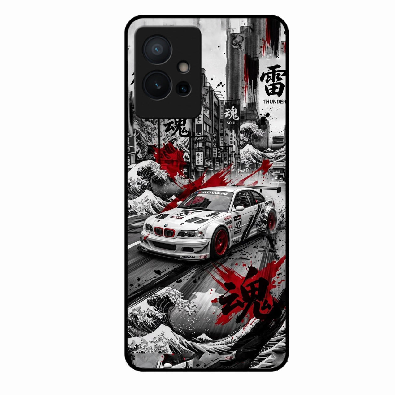 Japanese Wave Drift Racing Premium Glass Phone Case for Vivo T1 5G