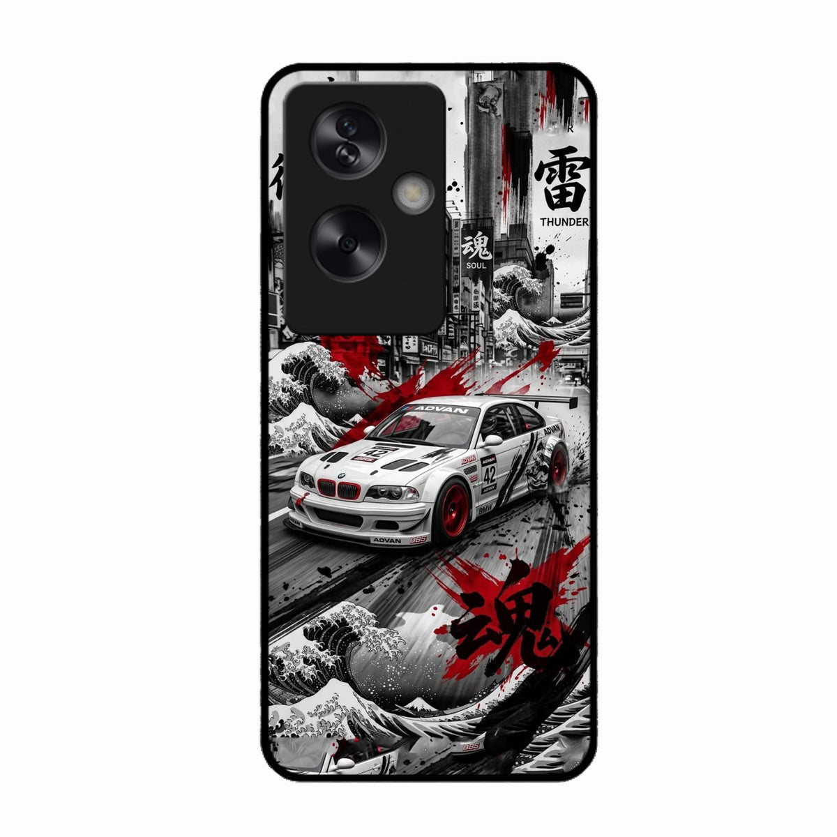 Japanese Wave Drift Racing Premium Glass Phone Case for Oppo A79 5G