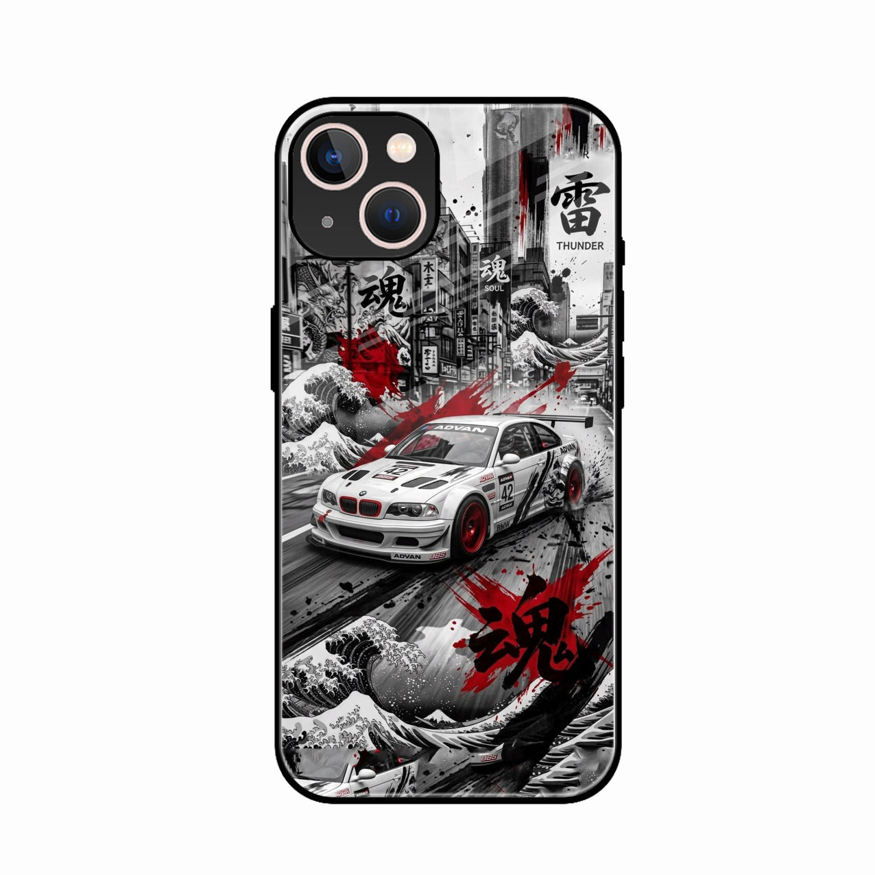 Japanese Wave Drift Racing Premium Glass Phone Case for iPhone 14