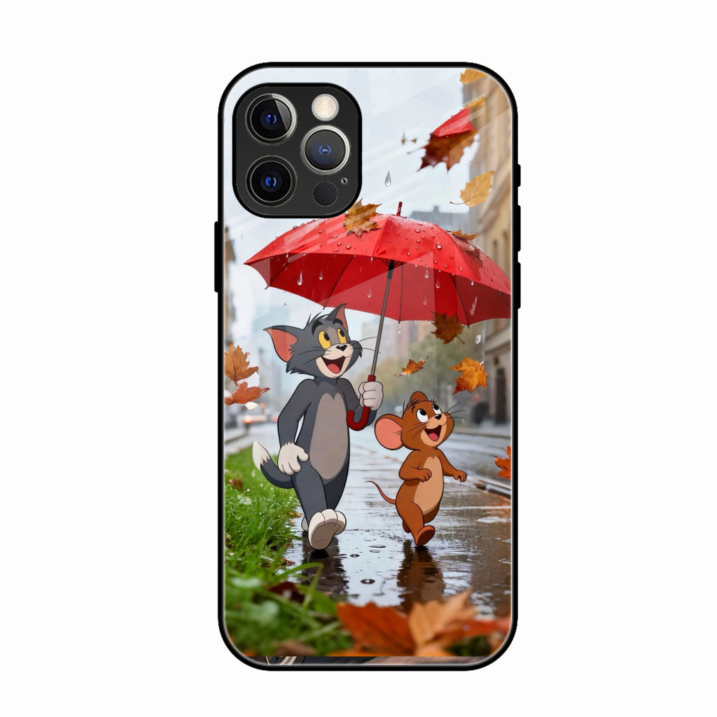 Rainy Day Cartoon Glass Phone Case for iPhone 16 Pro Max