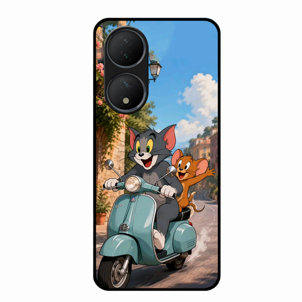 Cartoon Scooter Adventure Premium Glass Phone Case for Vivo Y100 5G