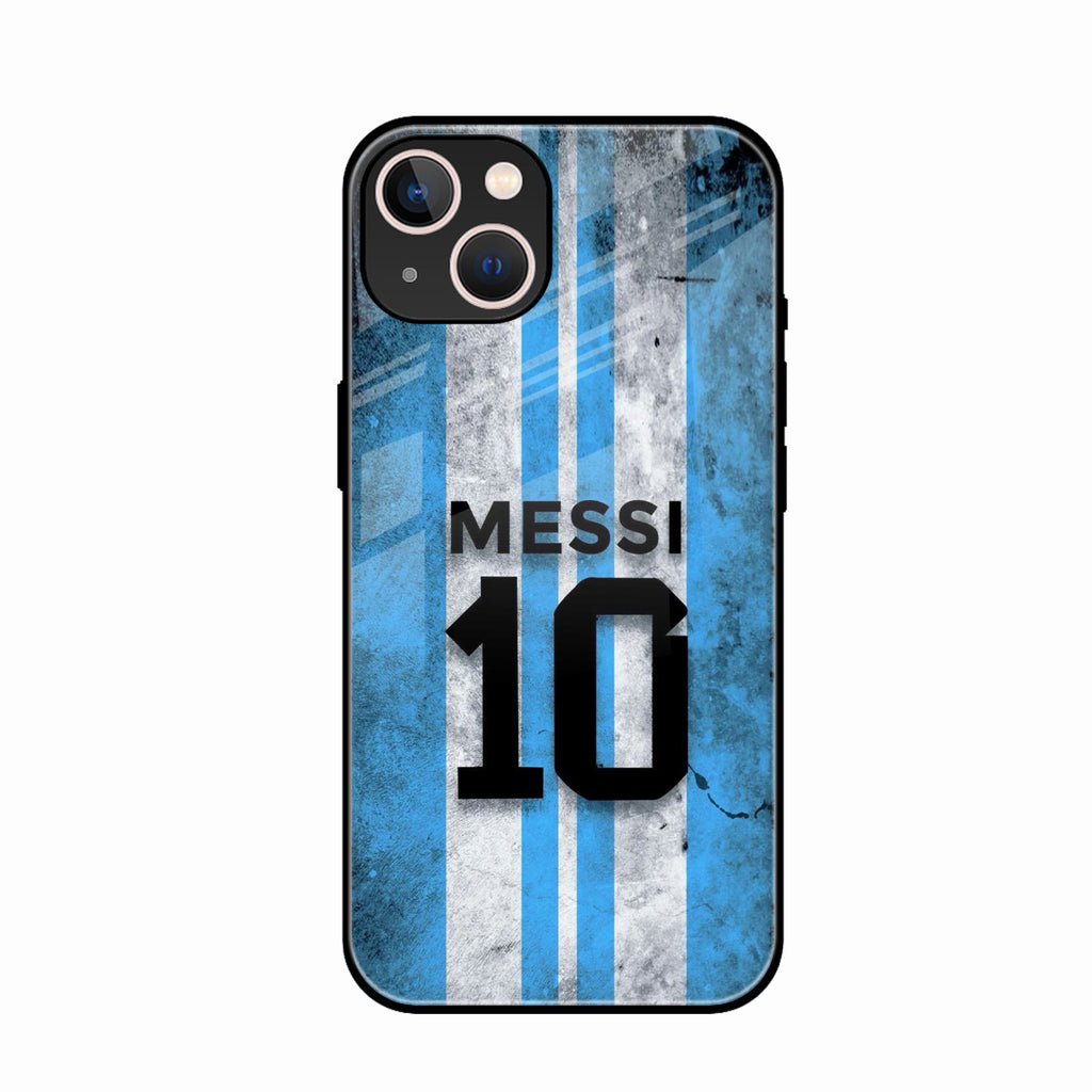 Blue Stripes Number 10 Football Glass Phone Case for iPhone 14 Plus