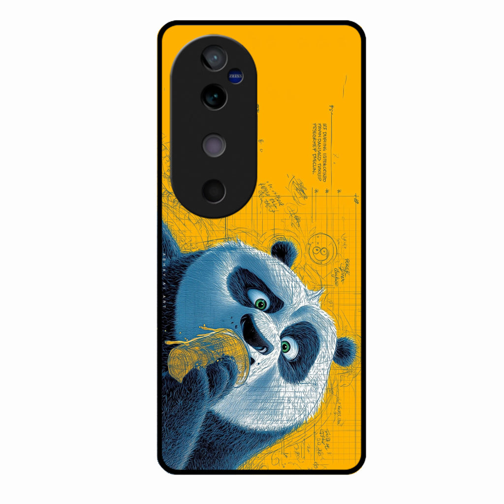 Cute Panda Sketch Premium Glass Phone Case for Vivo V40 5G