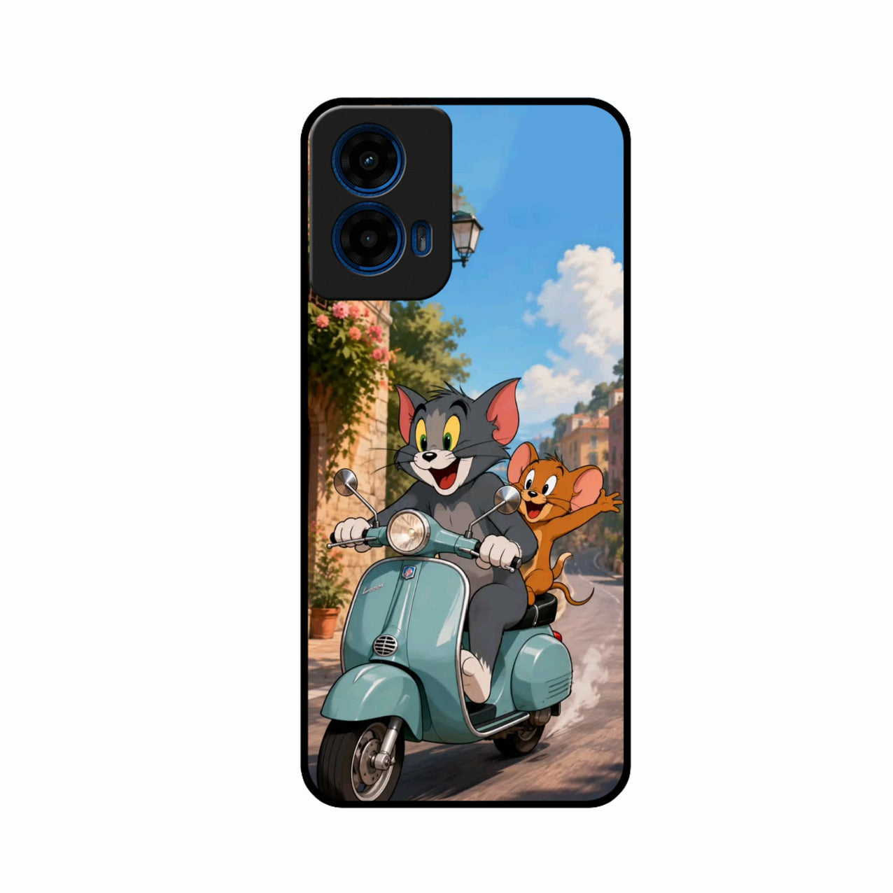 Cartoon Scooter Adventure Premium Glass Phone Case for Motorola G45 5G
