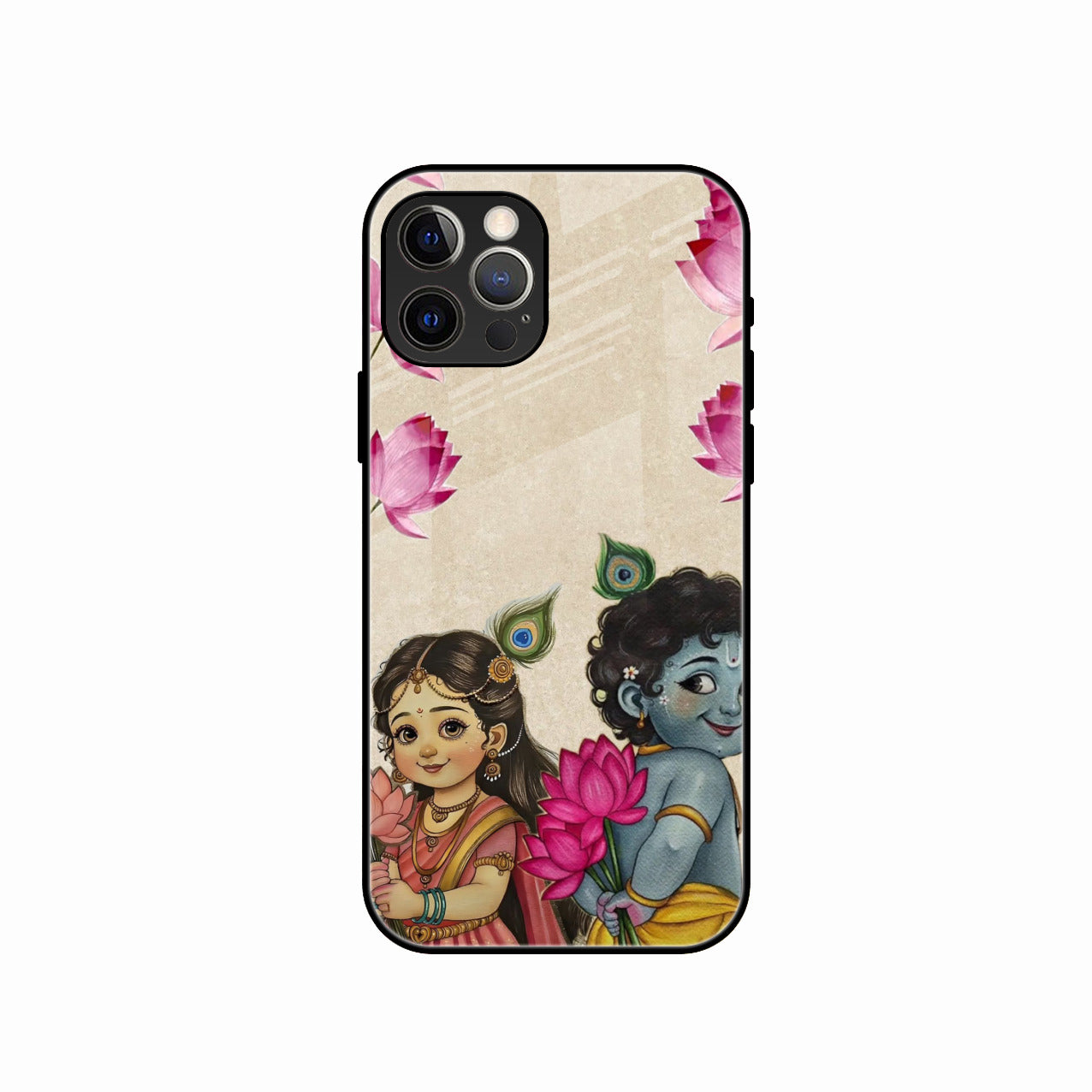 Krishna Eternal Lotus Glass Case for iPhone 15 Pro Max