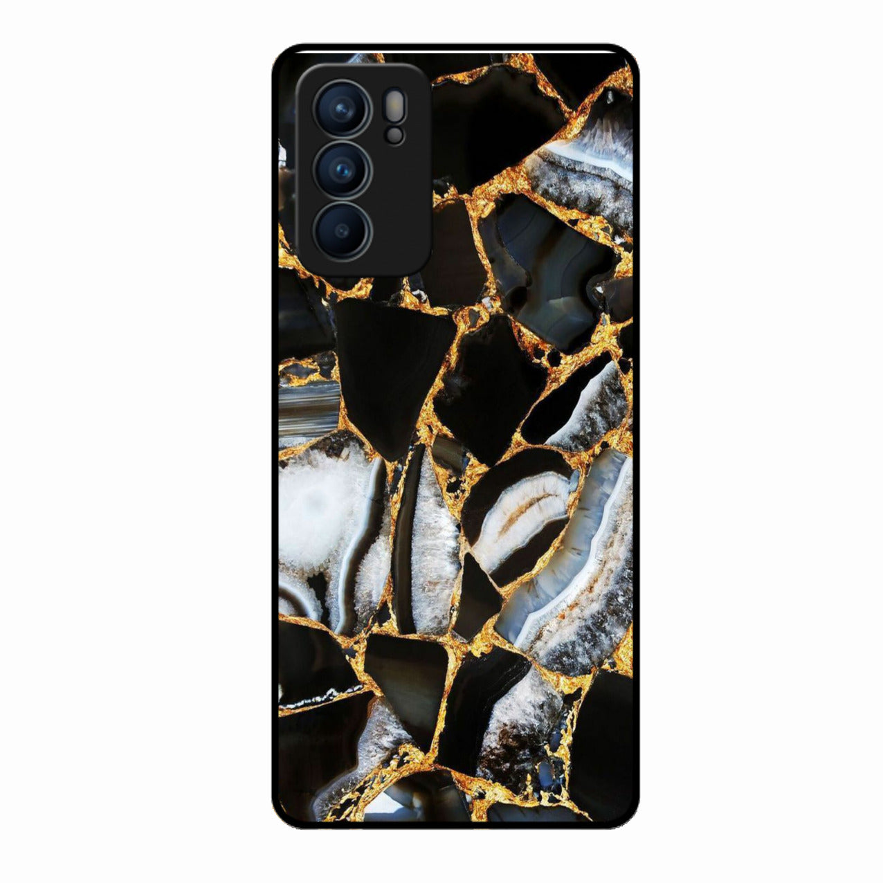 Black Gold Marble Glass Phone Case for Oppo Reno 6 5G