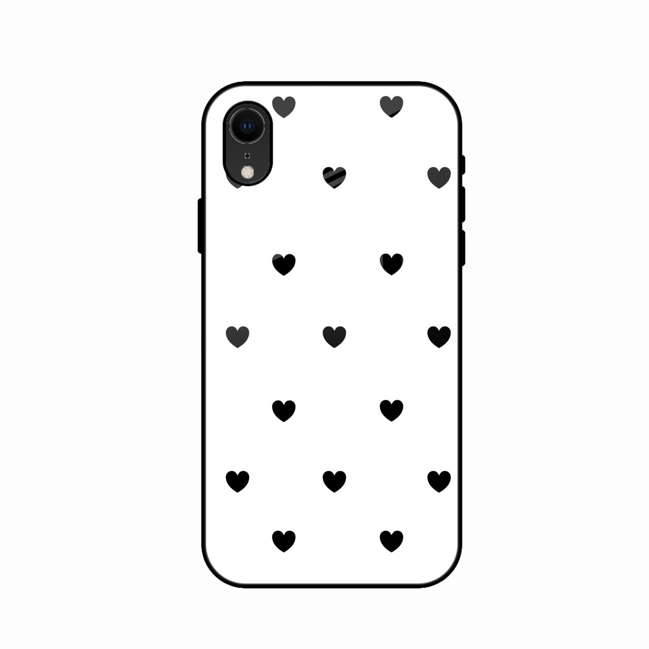 Heart Pattern White Glass Case Cover for iPhone XR