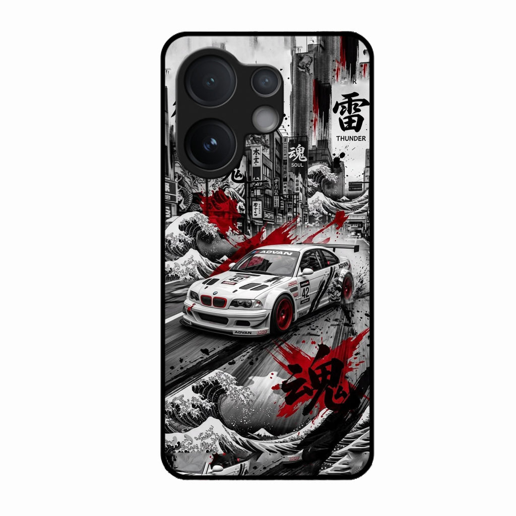 Japanese Wave Drift Racing Premium Glass Phone Case for Vivo V60e 5G