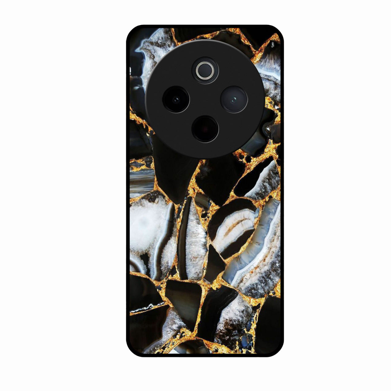 Black Gold Marble Glass Phone Case for Vivo T4 5G