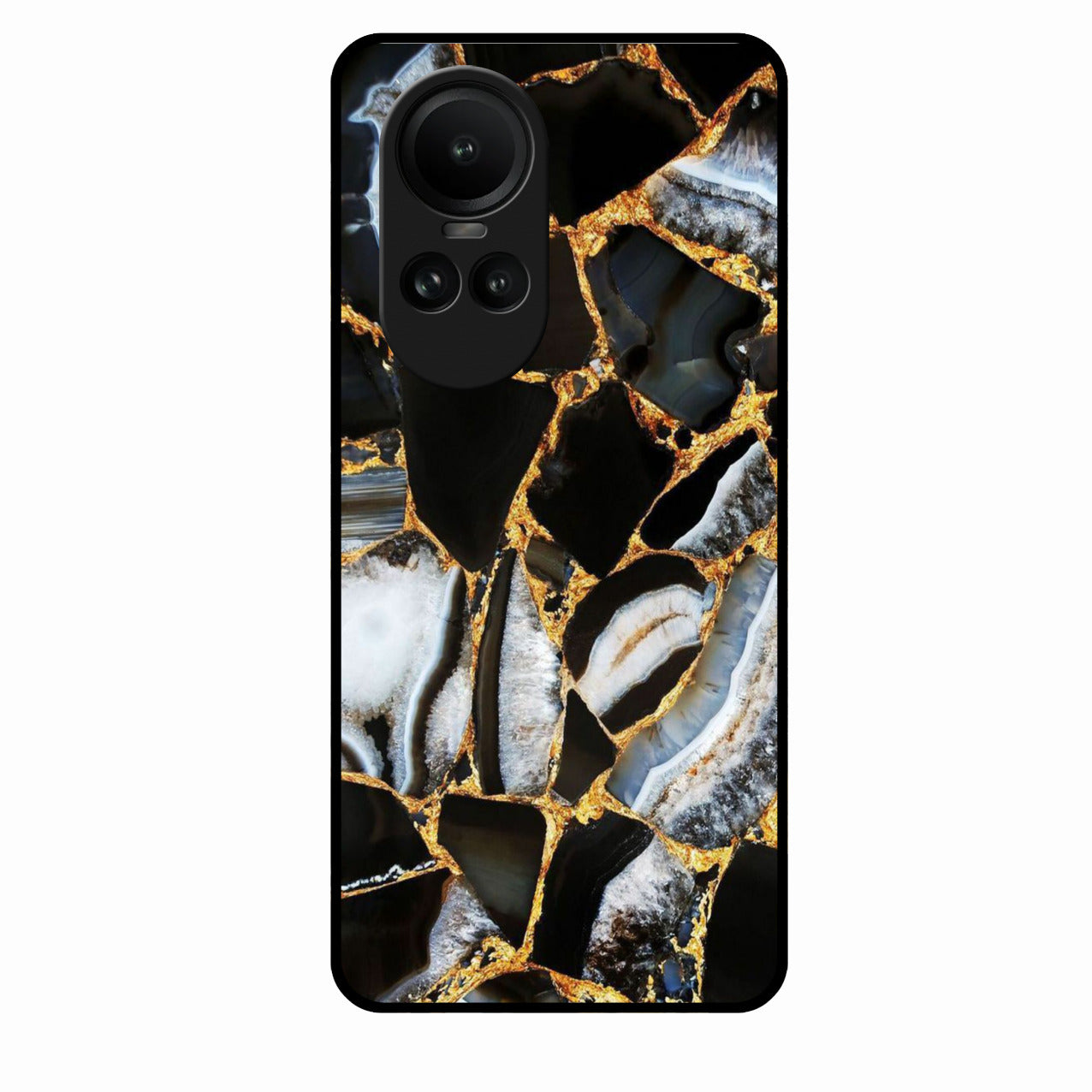 Black Gold Marble Glass Phone Case for Oppo Reno 10 5G