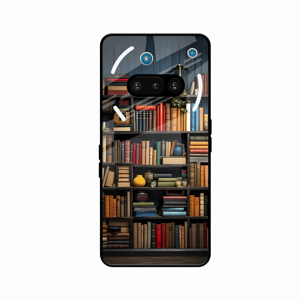Colorful Bookshelf Art Glass Case Cover for Nothing Phone 3a