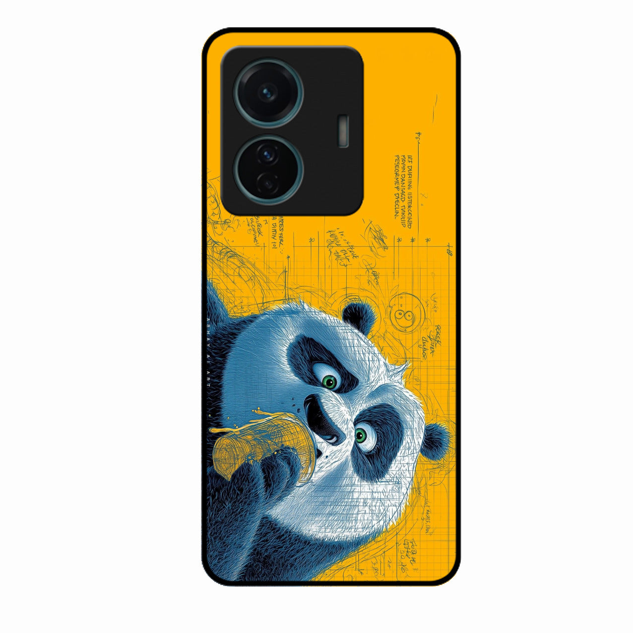 Cute Panda Sketch Premium Glass Phone Case for Vivo T1 Pro 5G