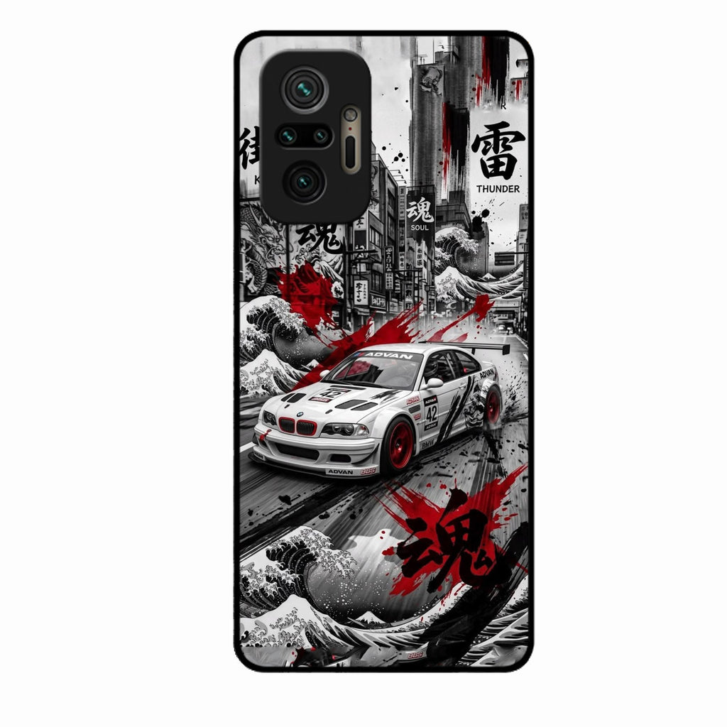 Japanese Wave Drift Racing Premium Glass Phone Case for Redmi Note 10 Pro Max