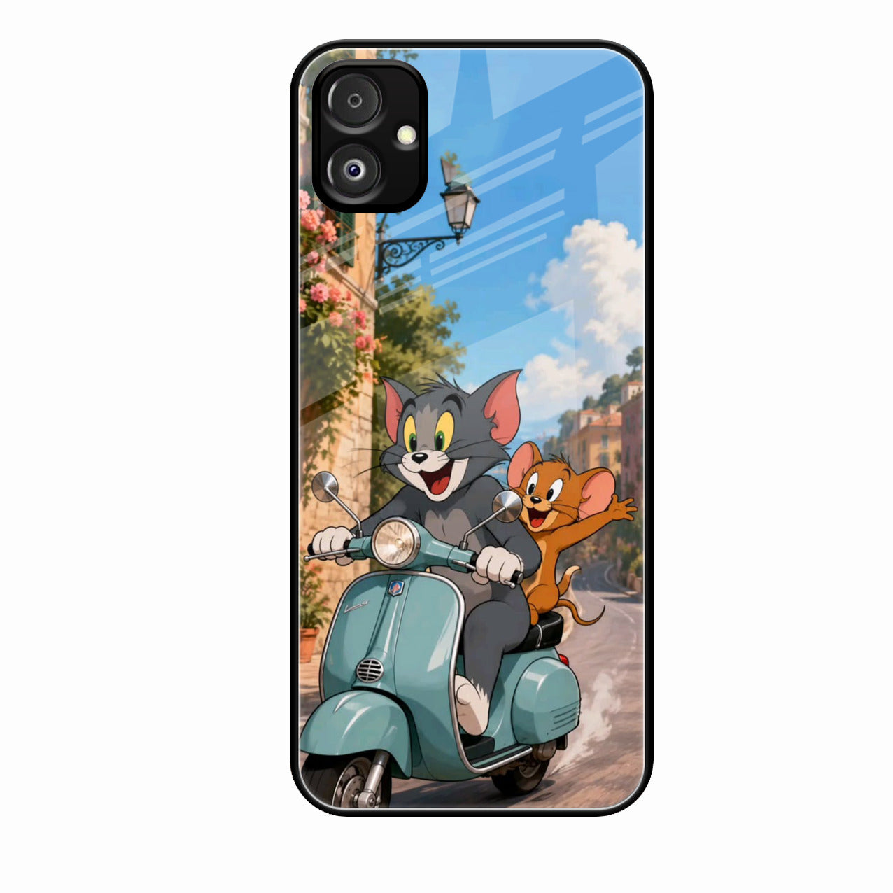 Cartoon Scooter Adventure Premium Glass Phone Case for Samsung Galaxy F14 5G