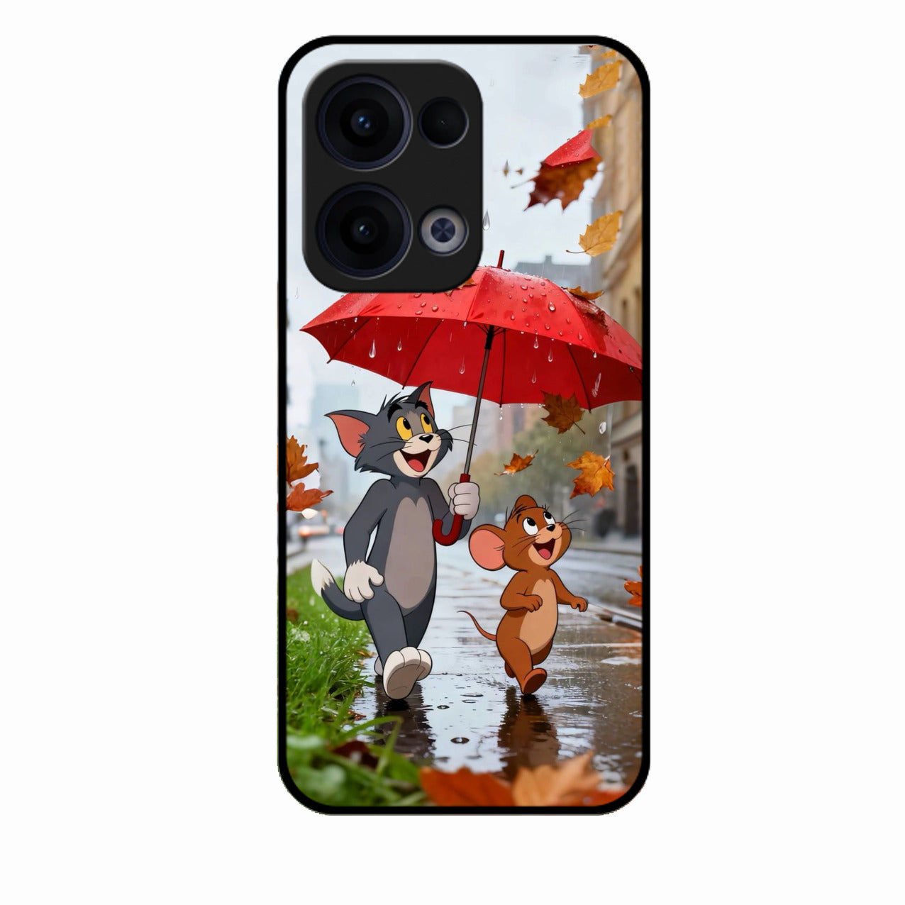 Rainy Day Cartoon Glass Phone Case for Oppo Reno 13 5G