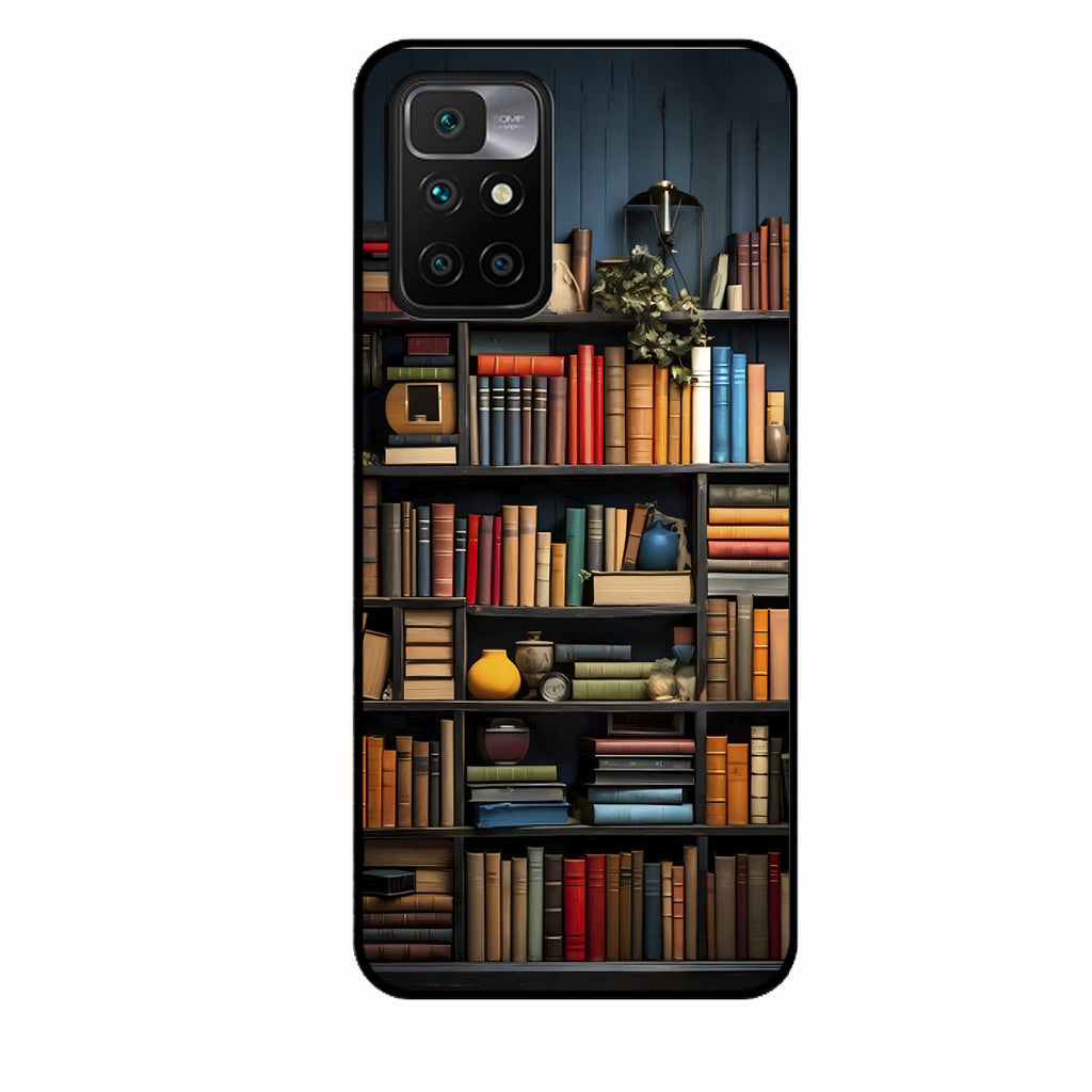 Colorful Bookshelf Art Glass Case Cover for Xiaomi Redmi 10 Prime