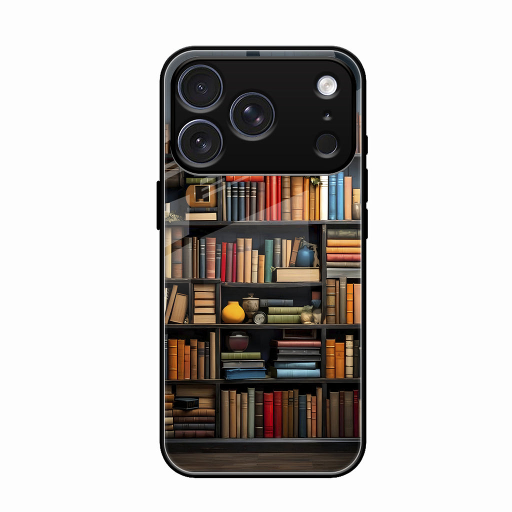 Colorful Bookshelf Art Glass Case Cover for iPhone 17 Pro Max