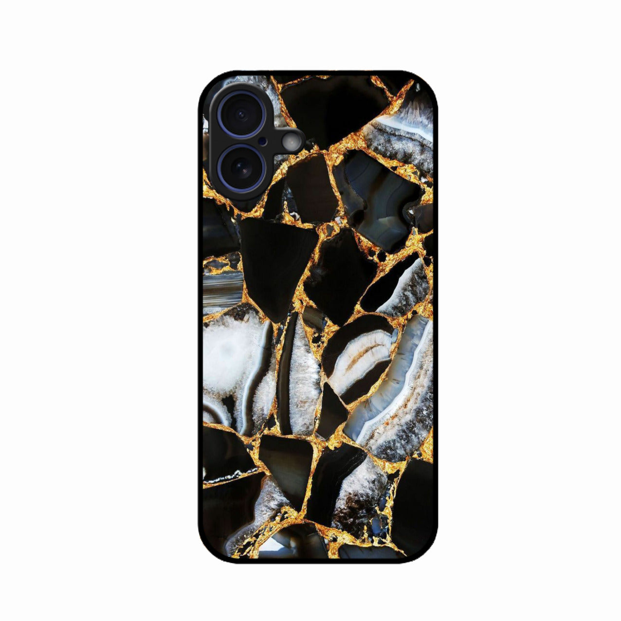 Black Gold Marble Glass Phone Case for iPhone 16 Plus