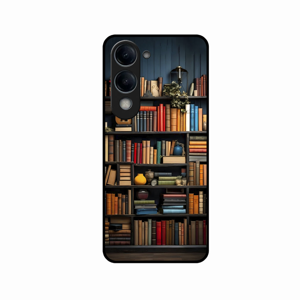 Colorful Bookshelf Art Glass Case Cover for iQOO Z10 Lite