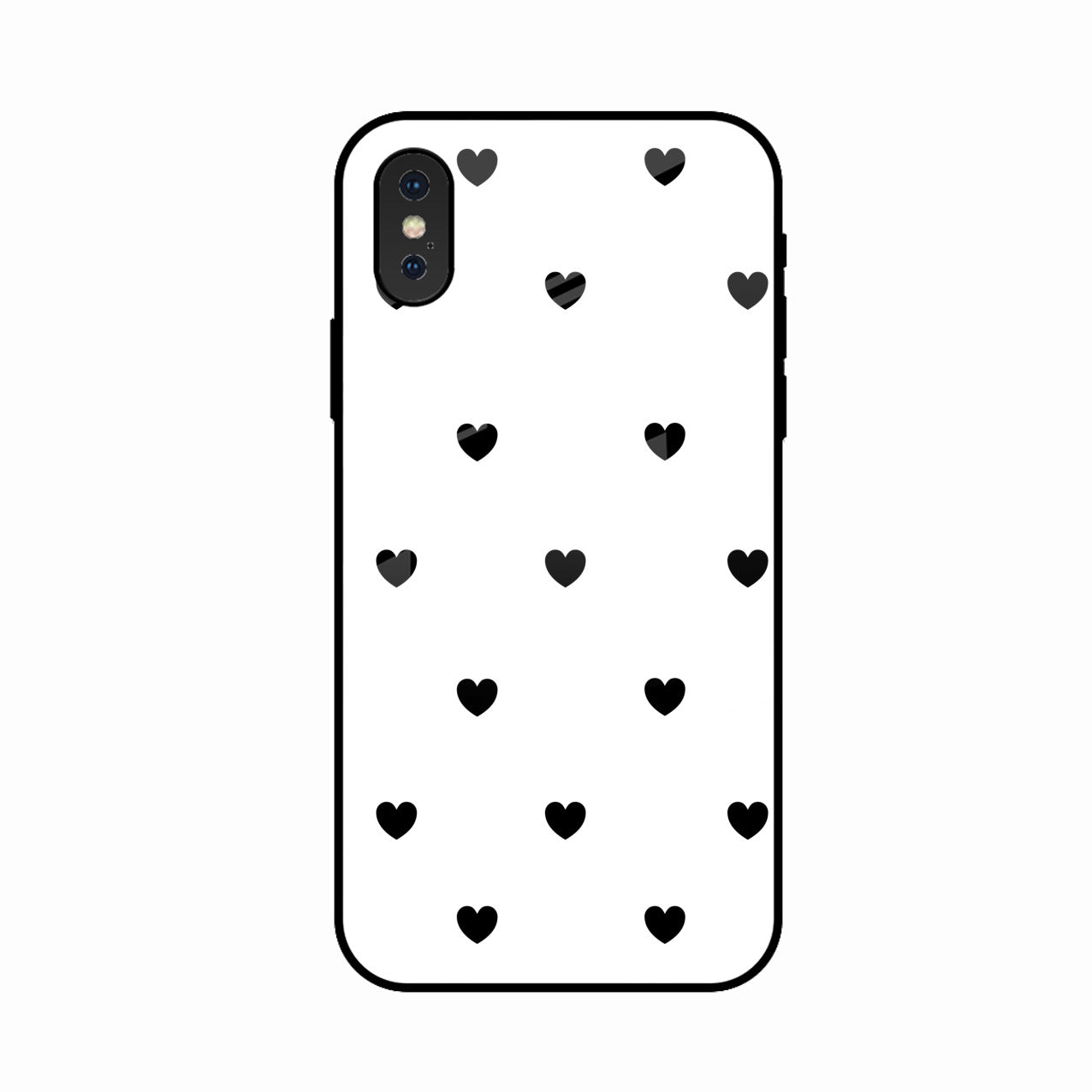 Heart Pattern White Glass Case Cover for iPhone XS
