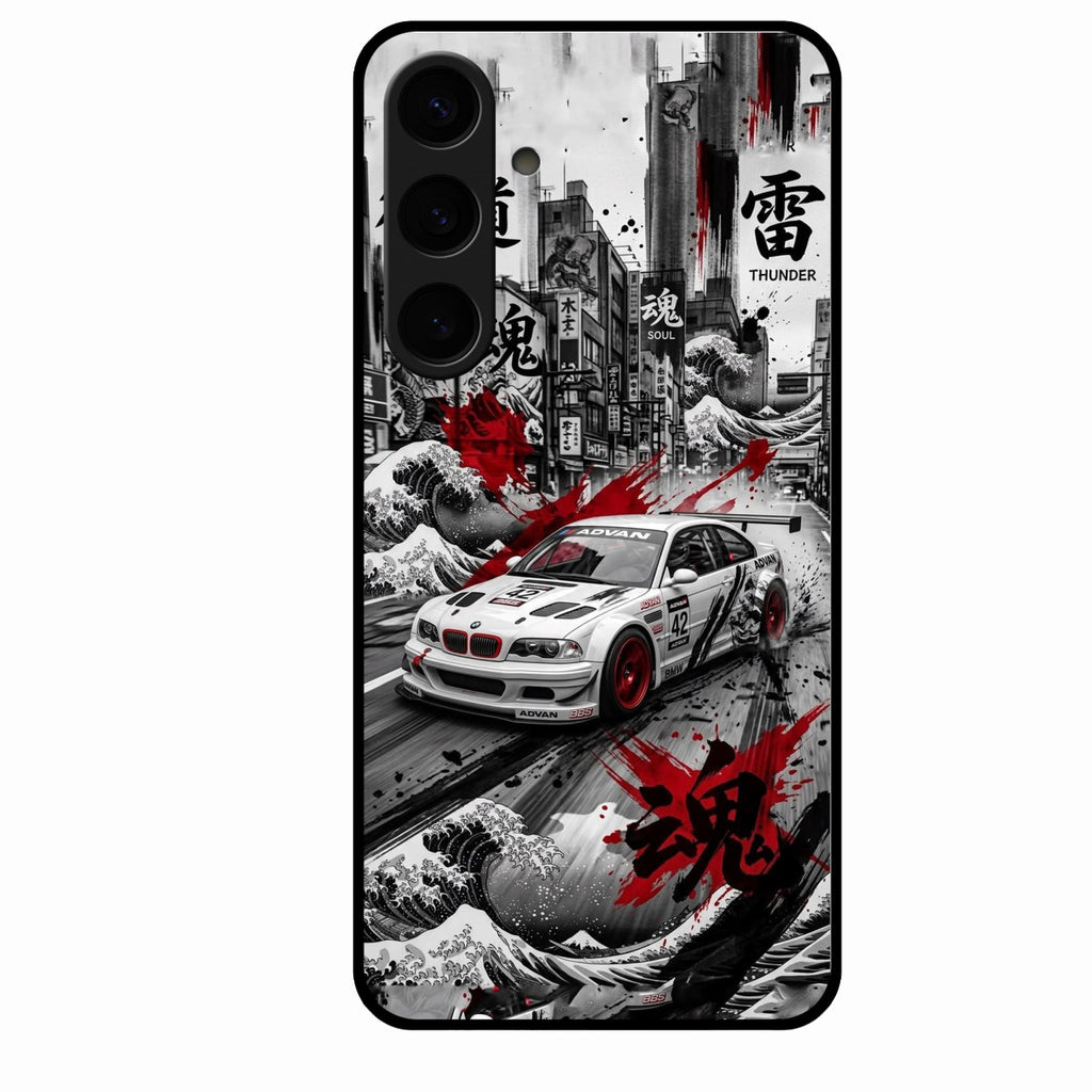 Japanese Wave Drift Racing Premium Glass Phone Case for Samsung Galaxy S24 Plus 5G