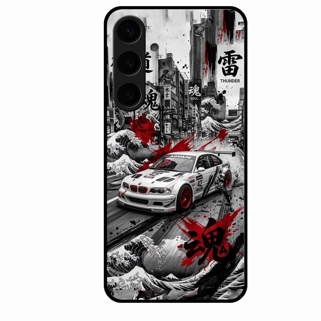Japanese Wave Drift Racing Premium Glass Phone Case for Samsung Galaxy S24 Plus 5G