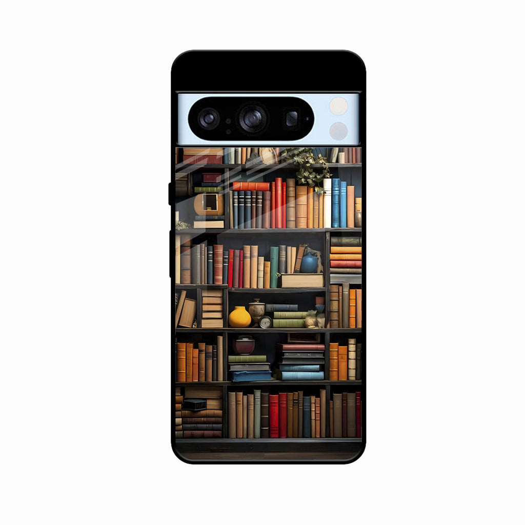 Colorful Bookshelf Art Glass Case Cover for Google Pixel 8 Pro 5G