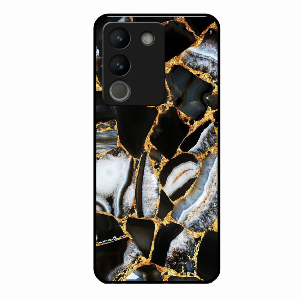 Black Gold Marble Glass Phone Case for Vivo Y200 5G