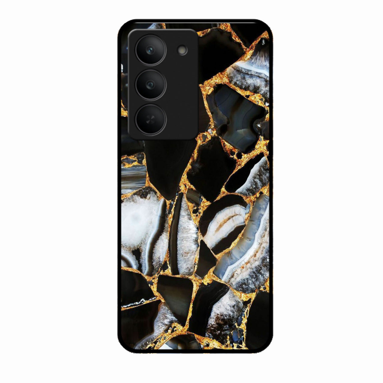 Black Gold Marble Glass Phone Case for Realme 14X 5G