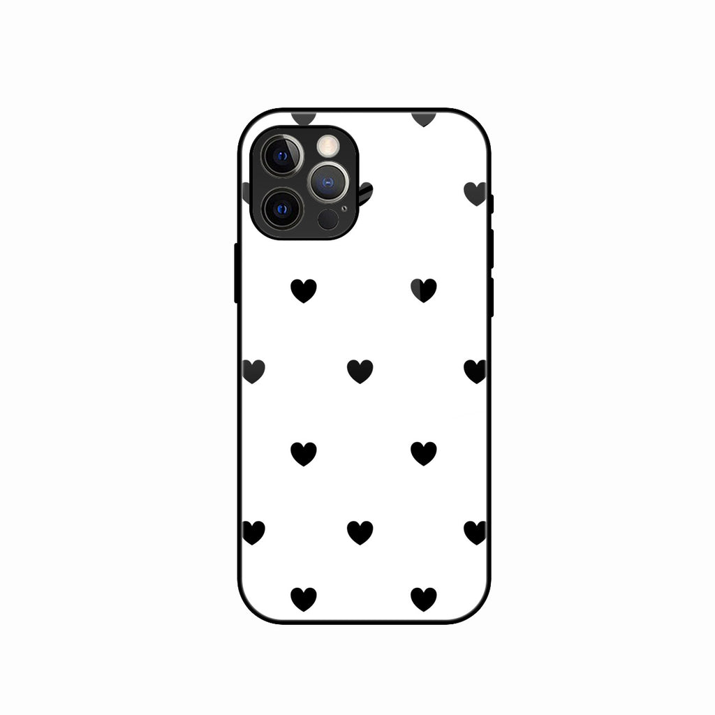 Heart Pattern White Glass Case Cover for iPhone 15 Pro Max