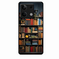Colorful Bookshelf Art Glass Case Cover for Redmi Note 13 5G