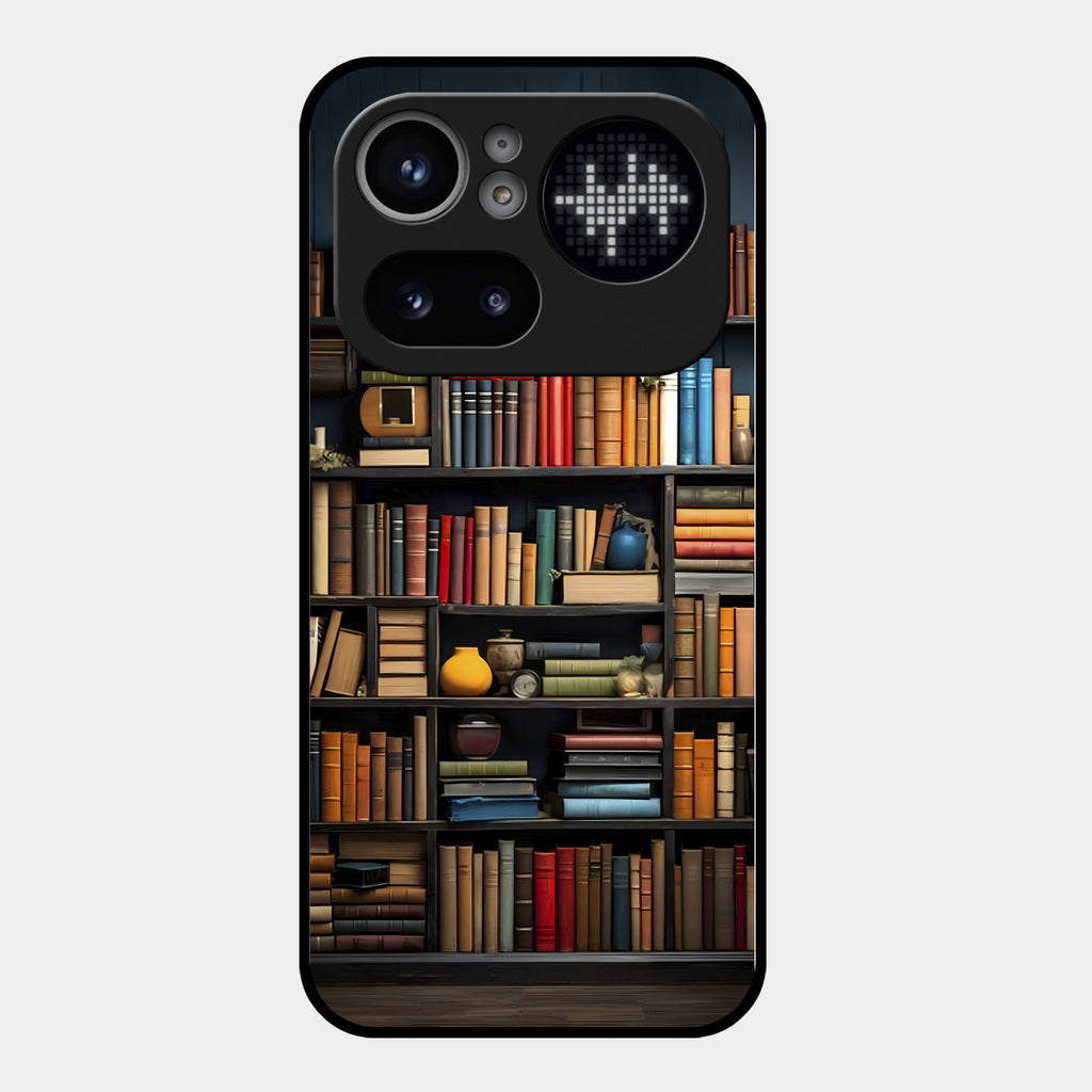 Colorful Bookshelf Art Glass Case Cover for Nothing Phone 4A Pro 5G