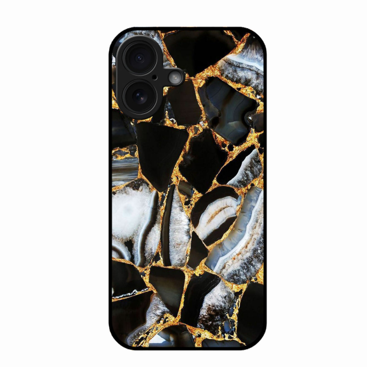 Black Gold Marble Glass Phone Case for iPhone 16