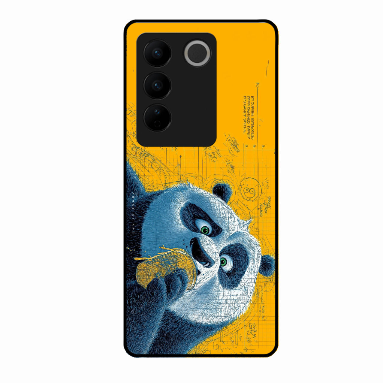 Cute Panda Sketch Premium Glass Phone Case for Vivo V27 Pro 5G