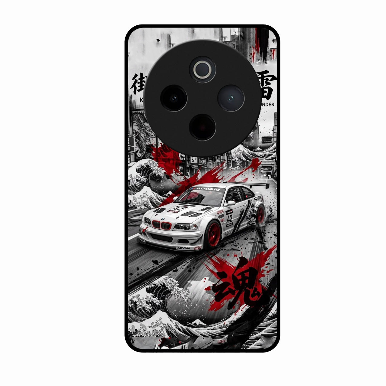 Japanese Wave Drift Racing Premium Glass Phone Case for Vivo T4 5G