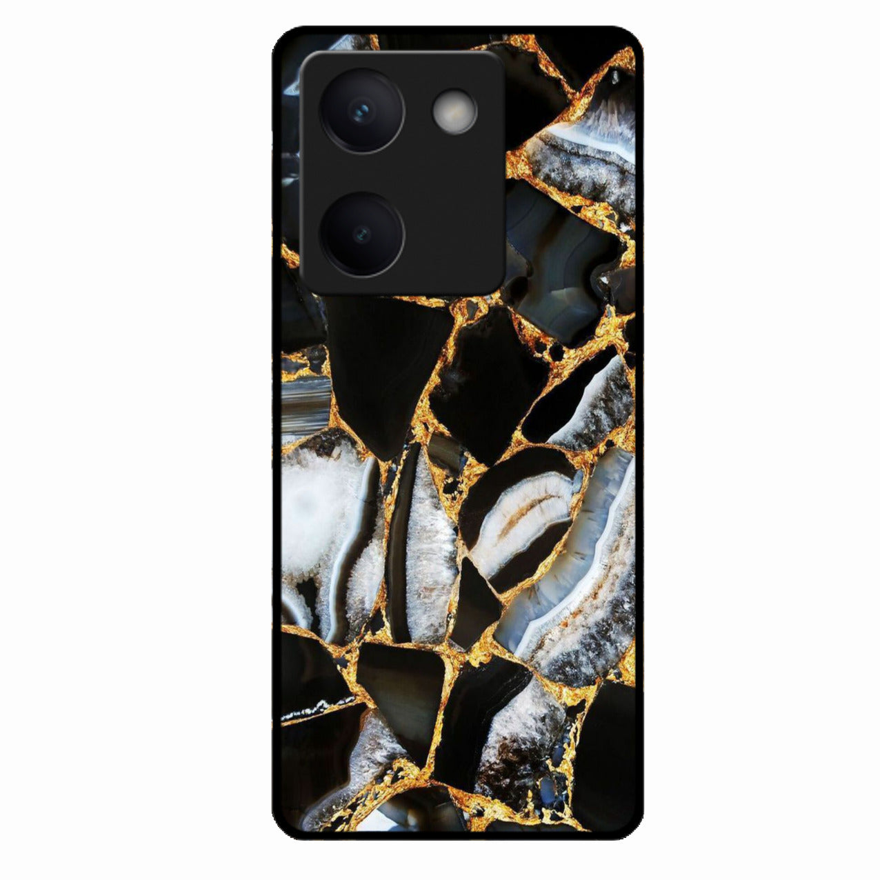 Black Gold Marble Glass Phone Case for Vivo Y200 Pro 5G