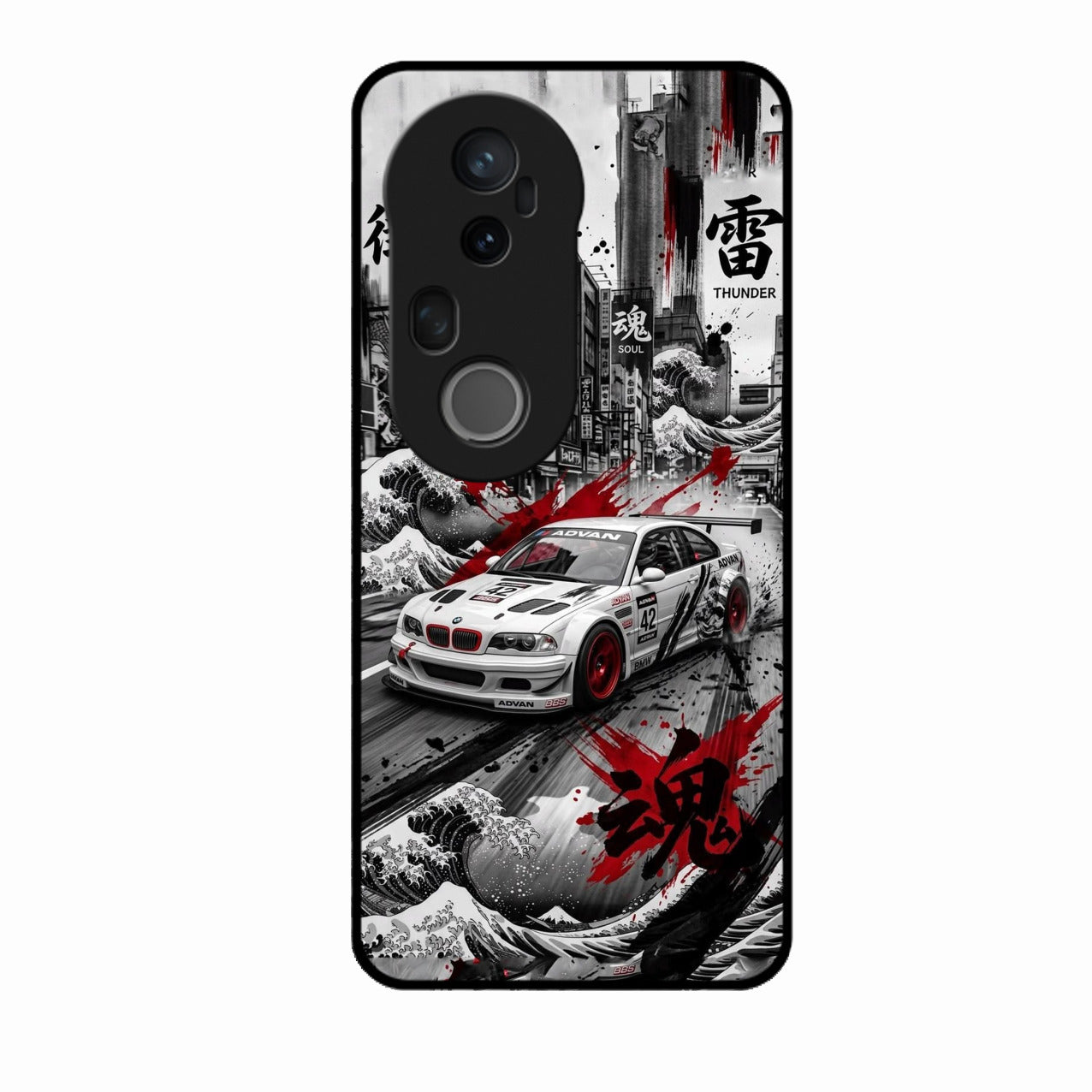 Japanese Wave Drift Racing Premium Glass Phone Case for Vivo T4 Ultra 5G