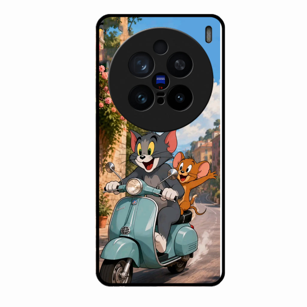 Cartoon Scooter Adventure Premium Glass Phone Case for Vivo X200 Pro 5G