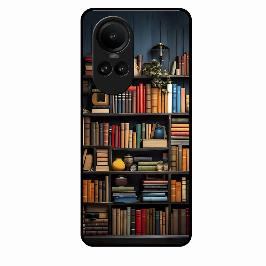 Colorful Bookshelf Art Glass Case Cover for Oppo Reno 10 5G