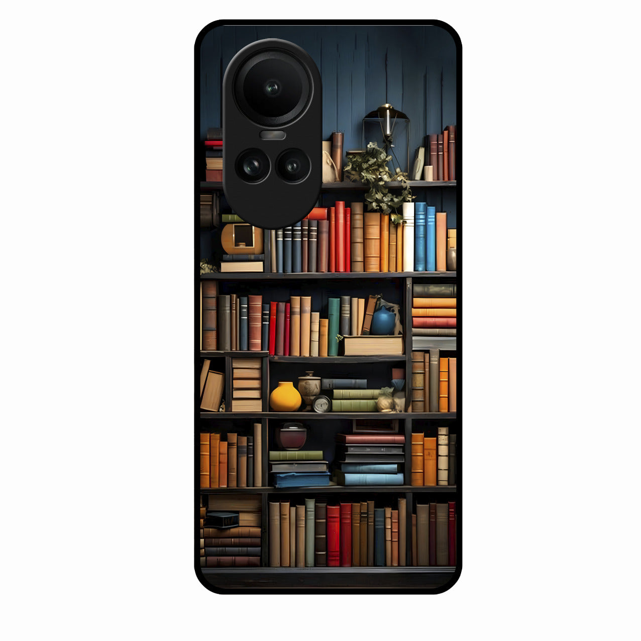 Colorful Bookshelf Art Glass Case Cover for Oppo Reno 10 5G