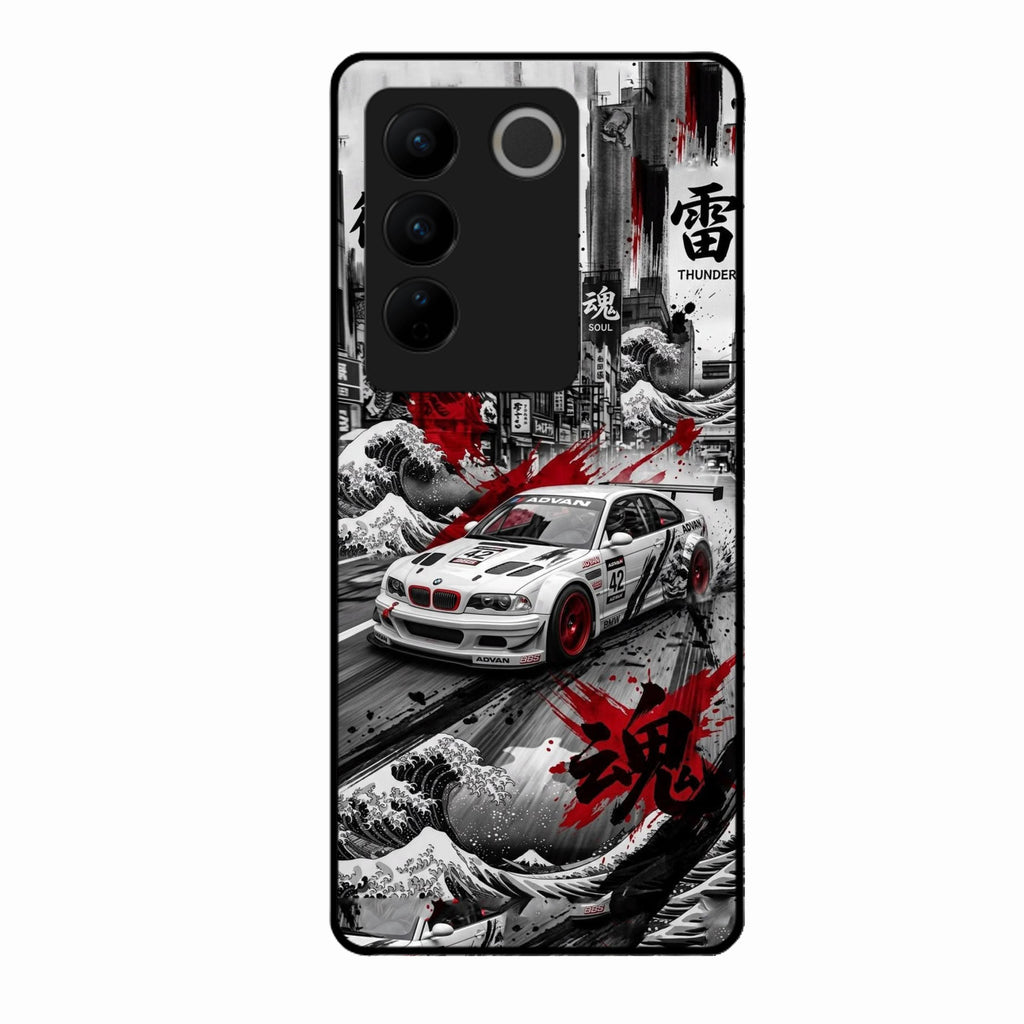 Japanese Wave Drift Racing Premium Glass Phone Case for Vivo V27 Pro 5G