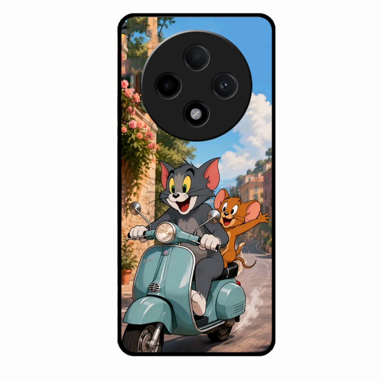 Cartoon Scooter Adventure Premium Glass Phone Case for Oppo F27 Pro Plus 5G
