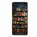 Colorful Bookshelf Art Glass Case Cover for Samsung Galaxy M55 5G