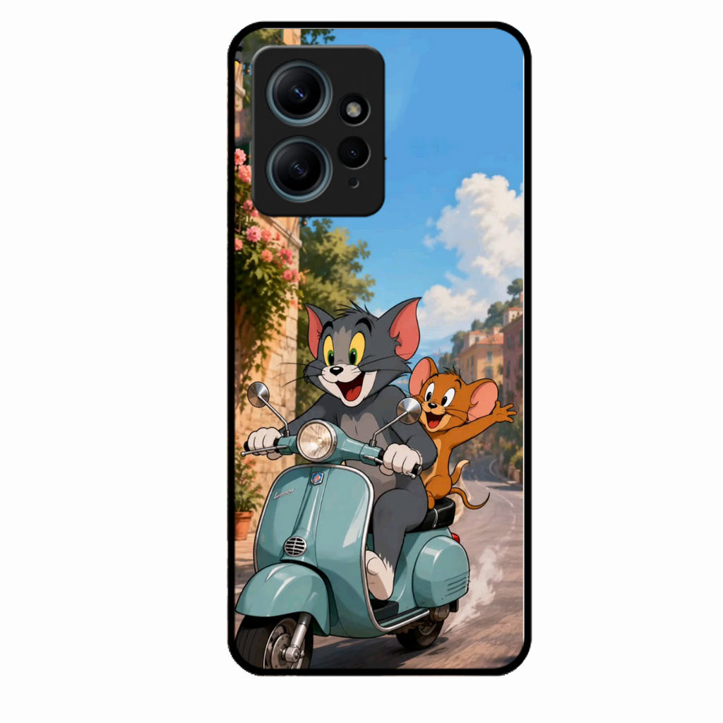 Cartoon Scooter Adventure Premium Glass Phone Case for Redmi Note 12 4G