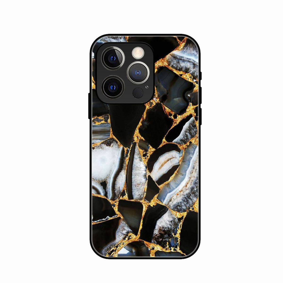 Black Gold Marble Glass Phone Case for iPhone 14 Pro Max