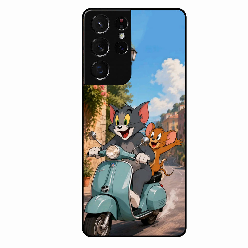 Cartoon Scooter Adventure Premium Glass Phone Case for Samsung Galaxy S21 Ultra
