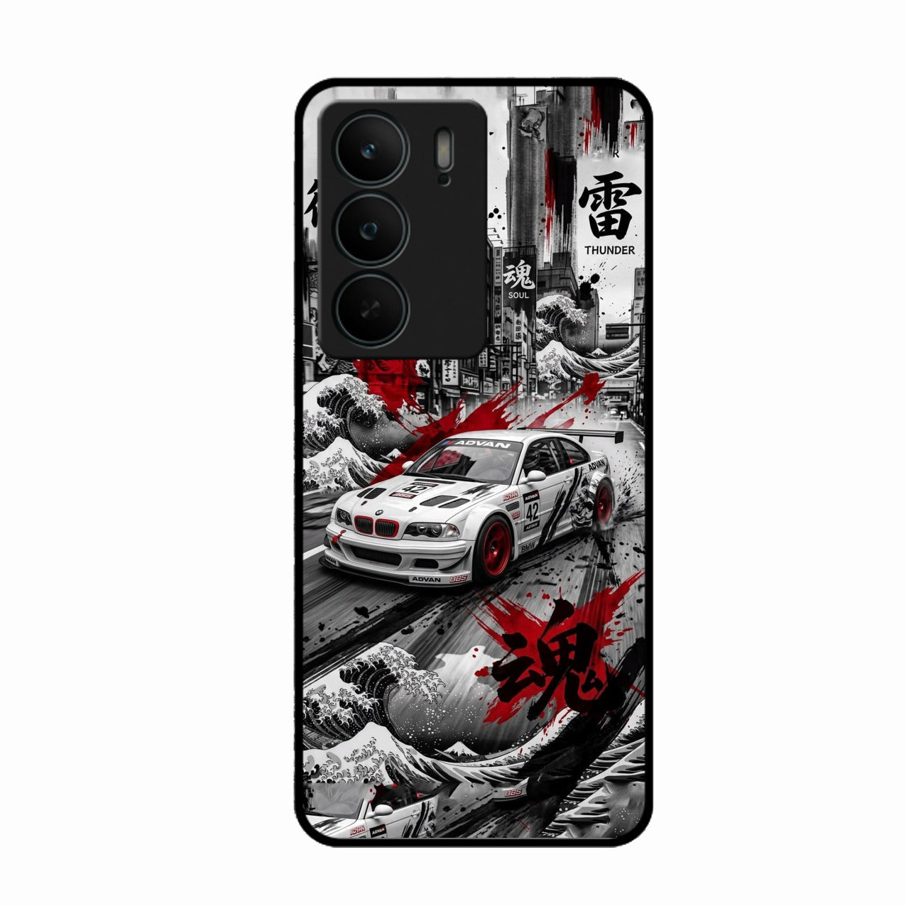 Japanese Wave Drift Racing Premium Glass Phone Case for Realme C75 5G